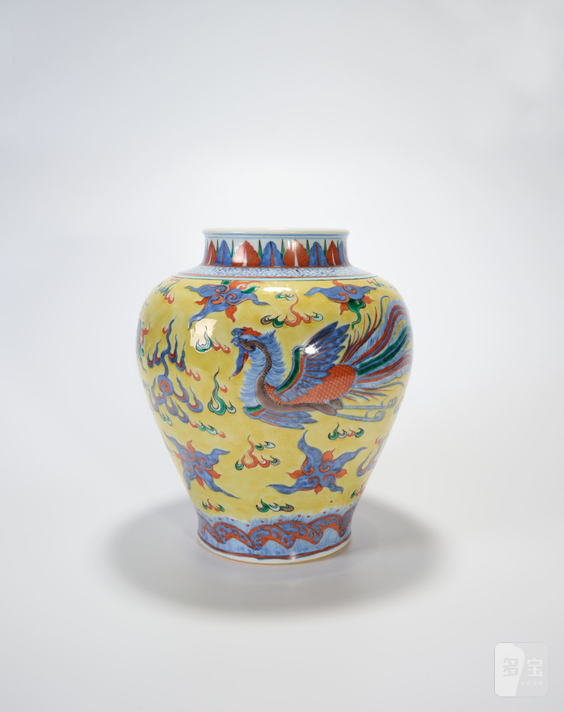 Lot837 清 黄地五彩龙凤纹罐 - 图3